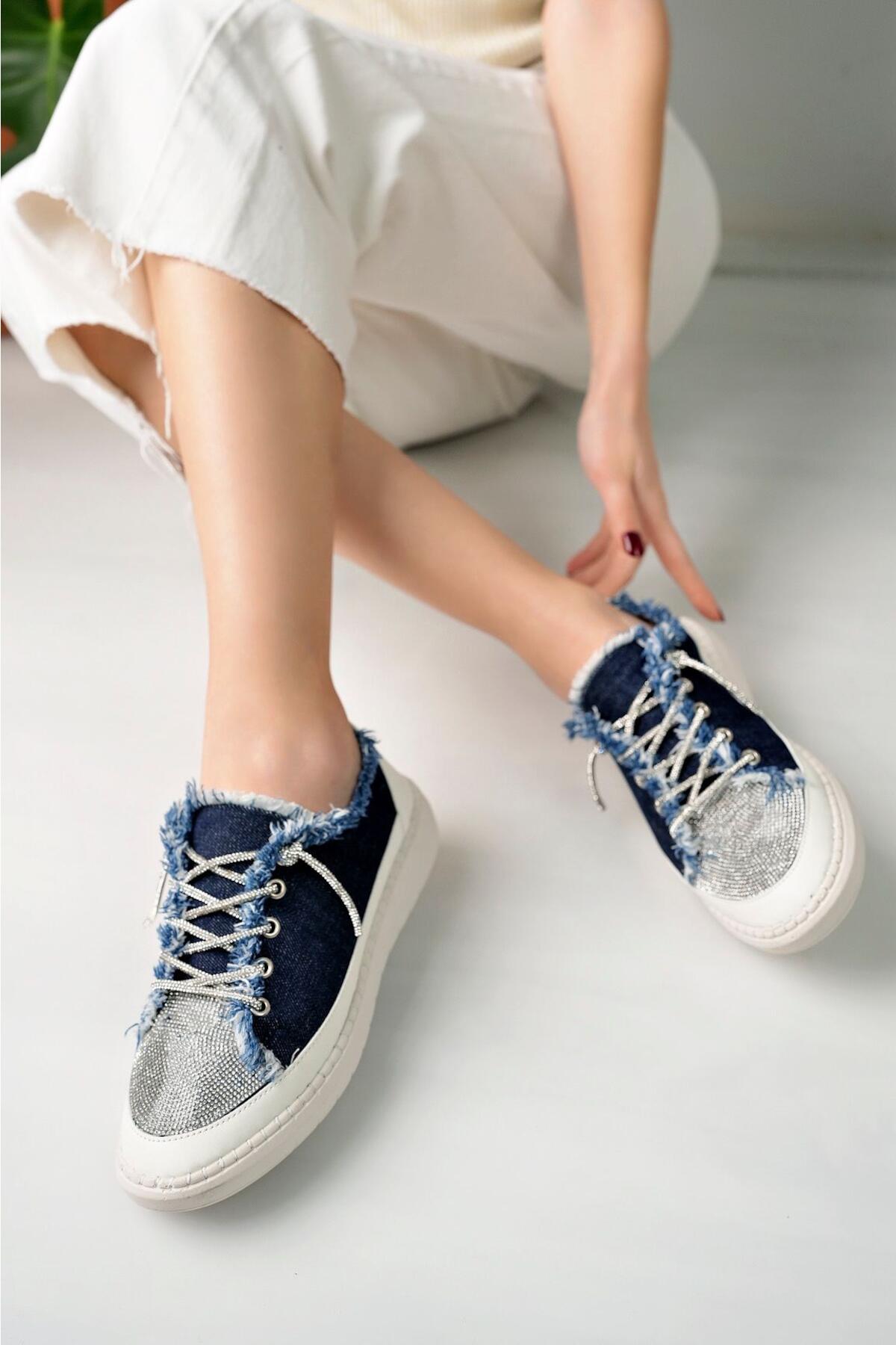 Taşlı Kadın Kot Lacivert Sneakers LV-001