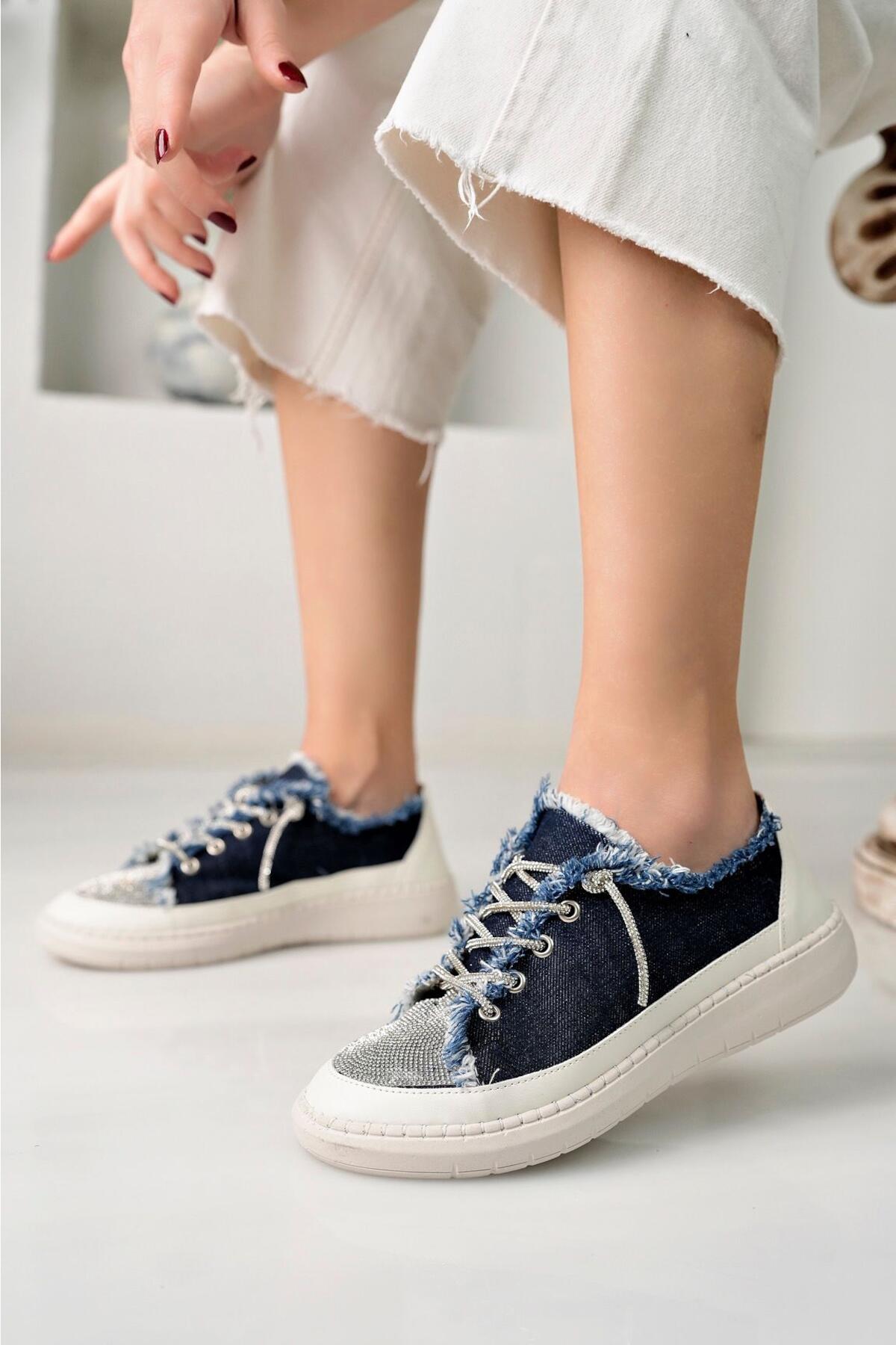 Taşlı Kadın Kot Lacivert Sneakers LV-001