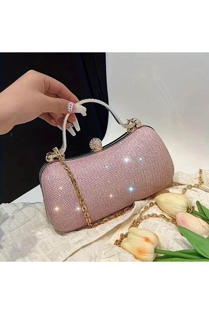 Kadın Zirkon Taşlı Simli Pembe Abiye Çanta