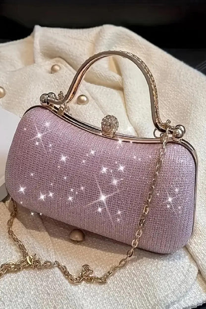 Kadın Zirkon Taşlı Simli Pembe Abiye Çanta