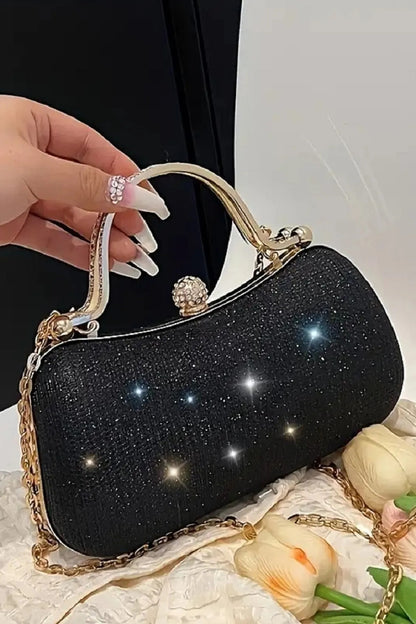 Kadın Zirkon Taşlı Simli Siyah Abiye Çanta